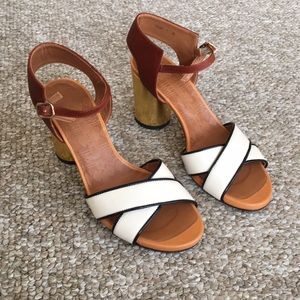 Chie Mihara Gold Cream Black Chunky Sandals 38